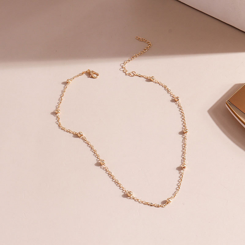 Metal Ball Bead Chain Long Necklace Femininity All Round Bead Choker Collarbone Chain Jewelry