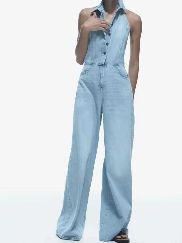2024 summer womens strapless jumpsuit mens backless design wide leg denim jumpsuit X250318