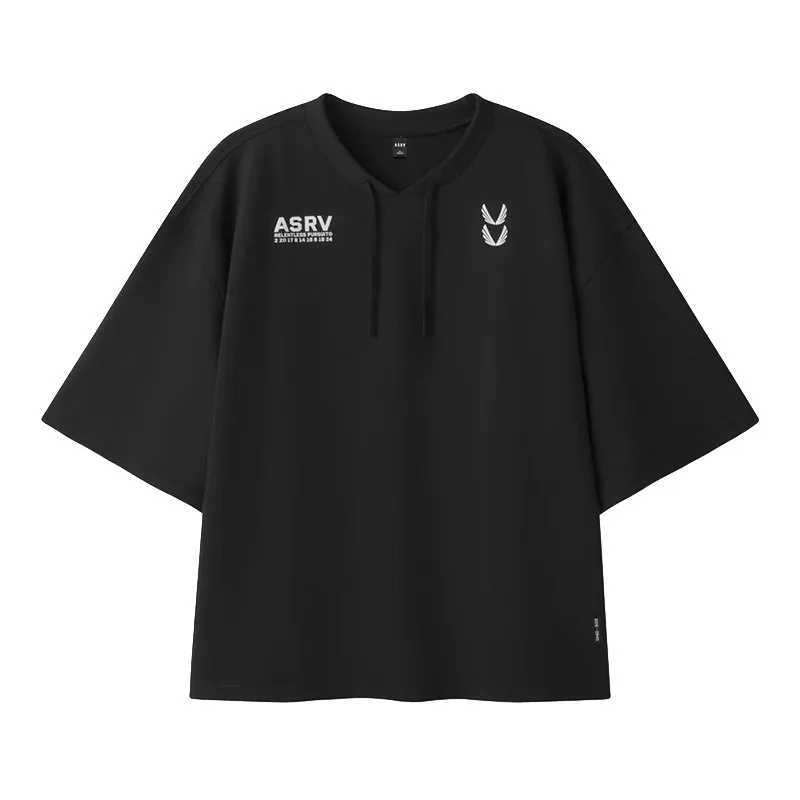 Mens summer loose casual oversized T-shirt street clothing V-neck short sleeved sports T-shirt top-level fitness cotton clothing sports shirtT250318