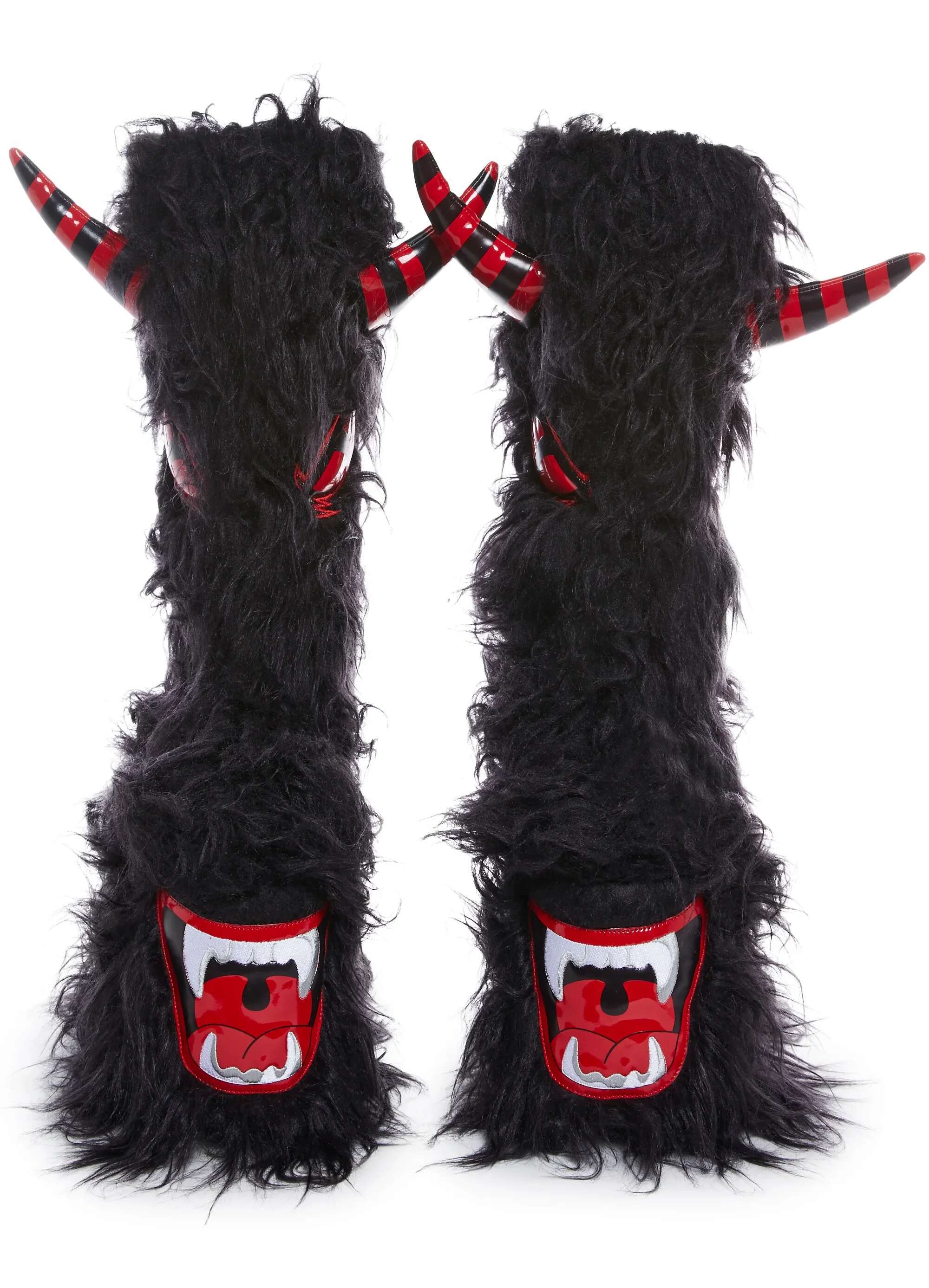 Black Fur Demon Platform Wedges Heeled Short Boots Cute Lolita Cosplay Women's Y2k Designer High Heels Boot Big Size Shoes
