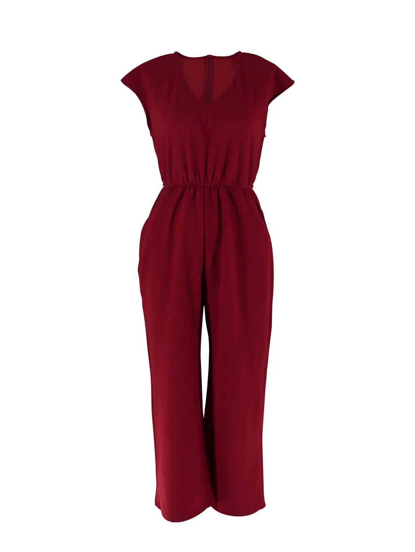 Fashionable V-neck jumpsuit for women high waisted slim fit sleeveless wide leg pants elegant and unique casual one-piece casual version for weight lo