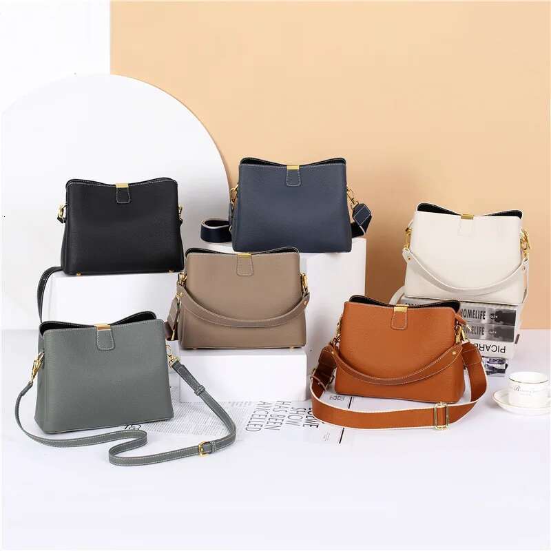2024 Women's Genuine Leather Female New Bucket Handbag Lady Fashion Casual Shoulder Bag Crossbody Messenger For Girls
