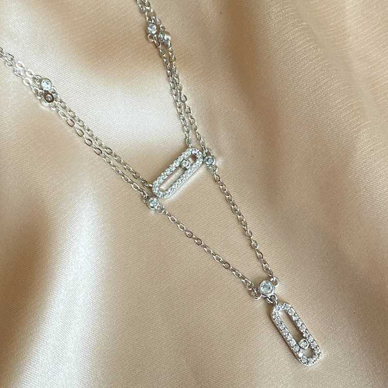 Luxurious silver AAA zircon necklace double layered necklace simple and shiny suitable for womens exquisite jewelry W250318