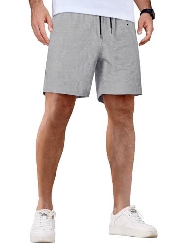 Mens Casual Shorts Waffle Elastic Waist Drawstring Shorts Summer Beach Shorts with Pockets Fashionable solid color