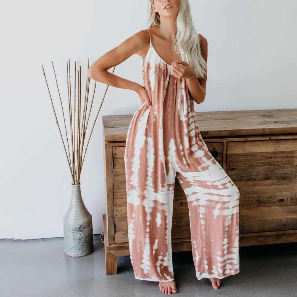Summer womens casual jumpsuit tie dye wide leg jumpsuit V-neck backless sling jumpsuit daily casual jumpsuit American pendant X250318