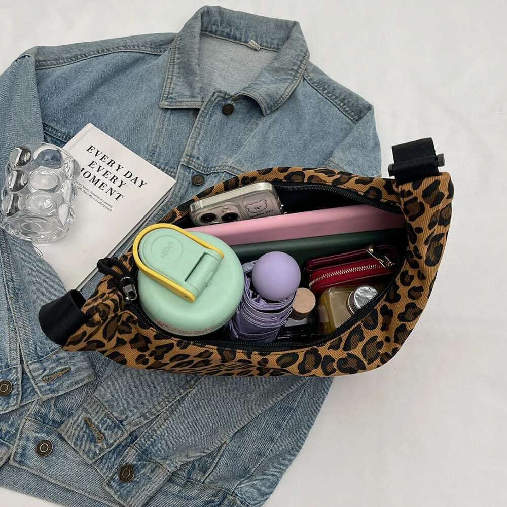 Dumpg Women Stylish Multi-pockets Leopard Print Hobo Sg Adjustable Strap Crescent Crossbody Outdoor Travel Bag
