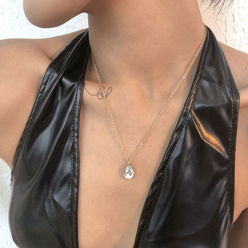 Rhinestone Drop Pendant Necklace For Female Niche Design Light Luxury Everything Temperament Choker Collarbone Chain
