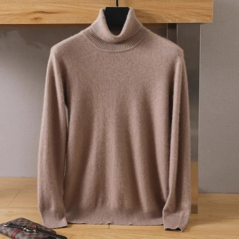 Mens 100% pure Mink velvet Cashmere Sweater High Lapels Pullovers Knitted Winter Tops Long Sleeve High-End Jumpers 250318