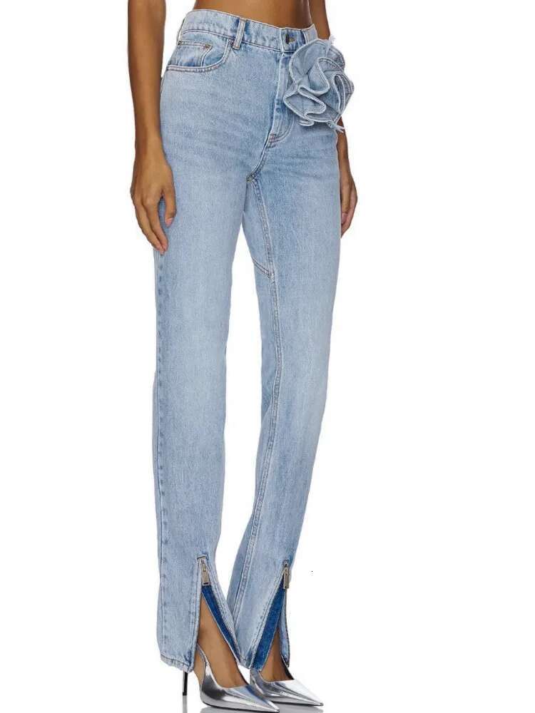 BJTZ Casual Minimalist 2025 Autumn And Winter New Design Sense Three-Dimensional Wer Slit High Waisted Jeans For Women