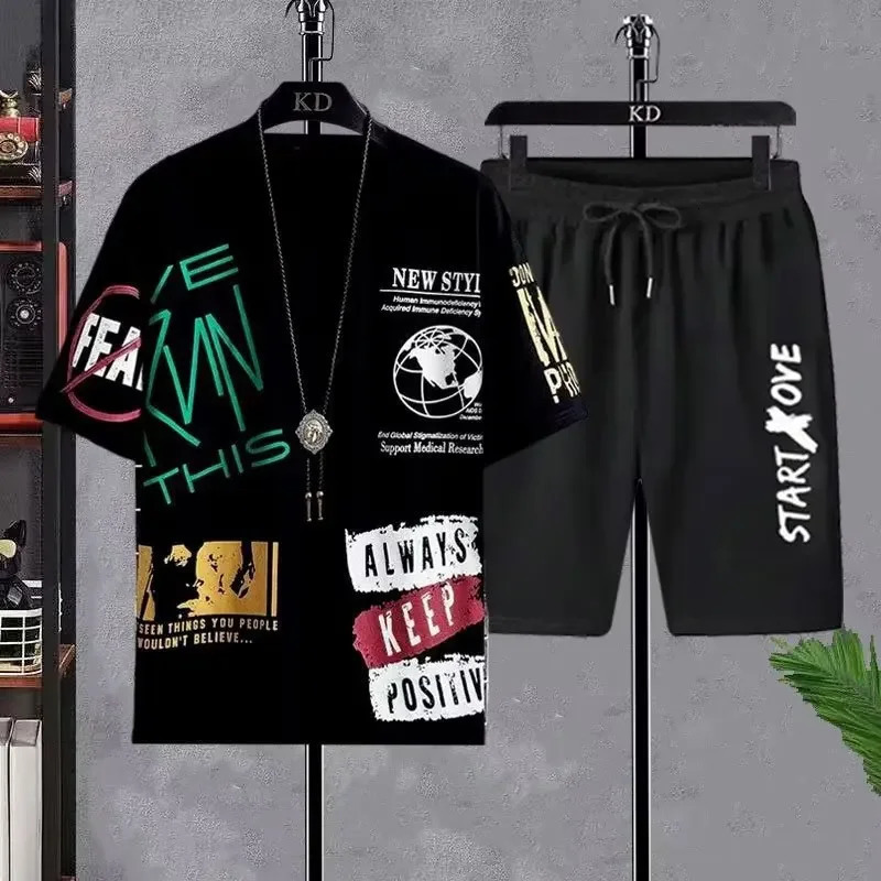 Suits for men Summer Casual Short Sleeve T-shirt Shorts Sets sweatpants Anime Sporty Two-piece Stylish Sport Outfit T-shirts 250318