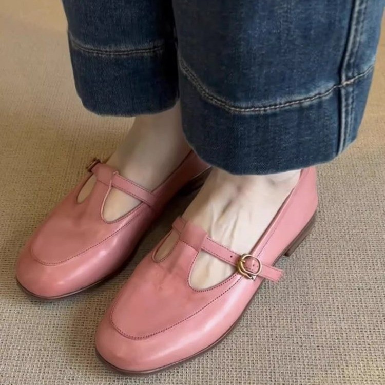 new style Mary Jane British style super comfortable women's small leather shoes with T-strap versatile loafers flat single shoes