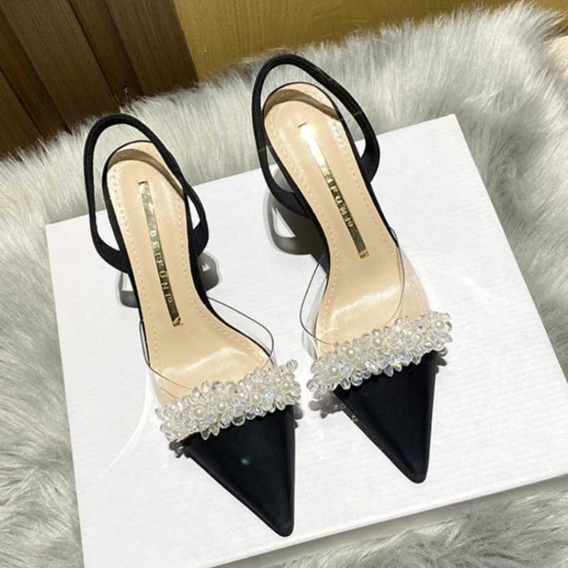 Wen Slingback High H Summer Luxury Sandals Wen Designers Elegant Pointed Toe High Heel Sandals Transparent Party Shoes Y250317