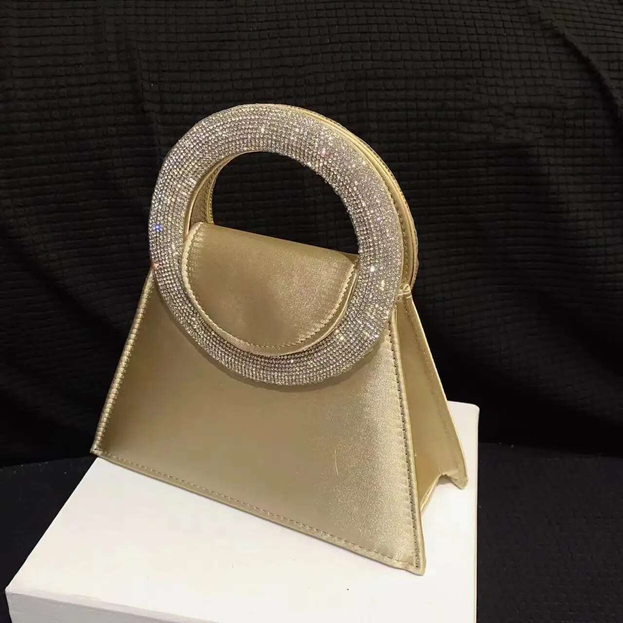 Women Fashion Handbag Satin Square Wedding Party Clutch Purse Glitter Shiny Dias Handle Evening Crossbody Bag