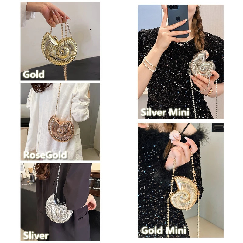Simple Conch Dinner Bag Womens Shoulder Messenger Crossbody Bag Fun Personality Metal Chain Clutch Acrylic Shell Phone Bags 250318