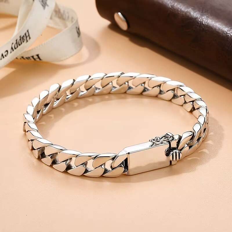 Chain Brass Sier Plated Short and Fat Cuban Men's Bracelet