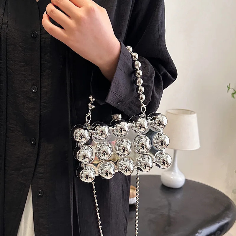 Acrylic Metallic Evening Handbags for Women Trend er Plating Square Bubble Bags with Top Handle Shoulder Bags 250318