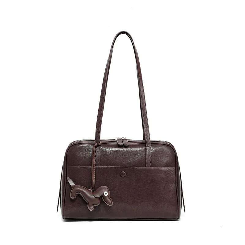 High End Hand-Held Pillow Bag, Vintage Vegetable Tanned Cowhide, Large Capacity Single Shoulder Tote Bag