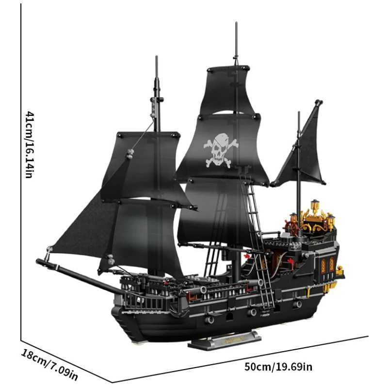 1424PCS Black Pirate Ship Building Blocks Skeleton Ghost Boat Model Assembly Bricks Toys Desktop Decoration Kids Holiday GiftsXJ250318