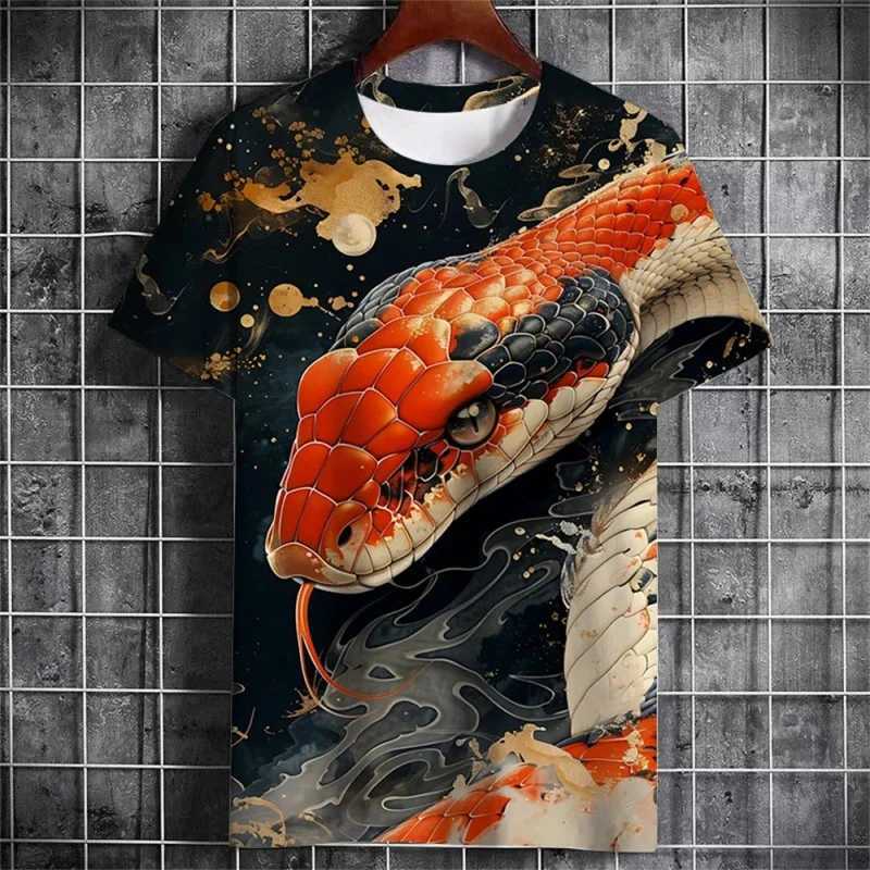 3D printed luxury snake mens T-shirt interesting graphic T-shirt casual loose short sleeved top round neck streetwear T-shirtXJ250318