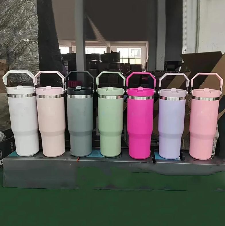 Water Bottles 30oz Cups Heat Preservation Pink White Stainless Steel Tumblers Large Capacity Travel Car Mugs Reusable Leakproof Flip Cup USA Warehouse FY4748 0325