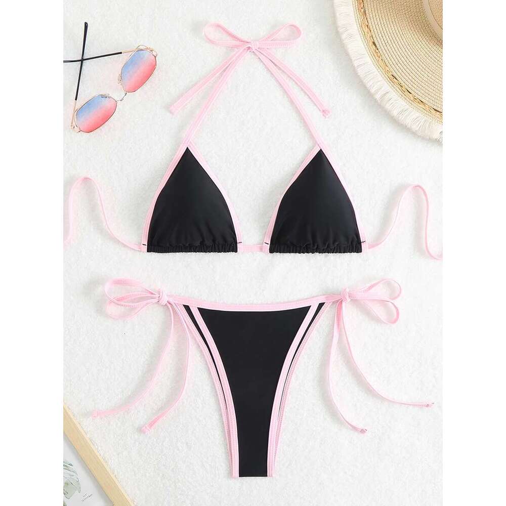 Sexy Brazilian swimsuit, triangle, camisole collar, thong, women, bather, beachwear, 2025