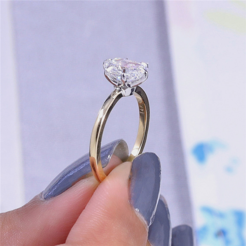 Jewelry 1.0 Carat Elongated Cushion Lab Diamond Solitaire Ring For Women Two Tones Real Gold E VS1 IGI Certificate CVD Diamond Engagement Ring