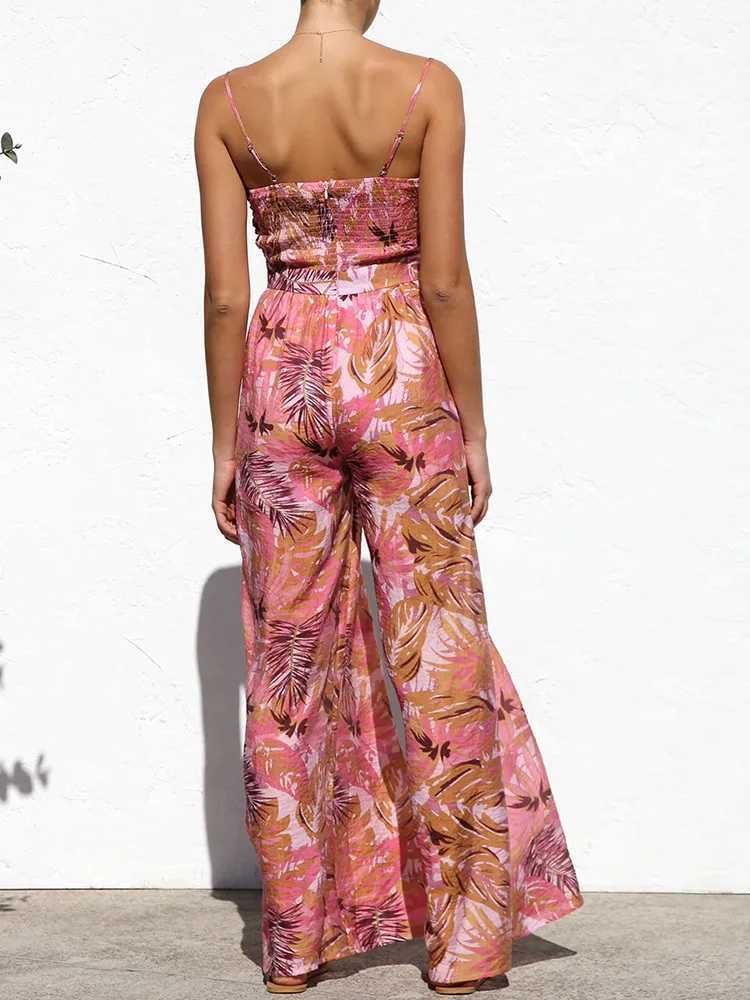 Holiday printing patch work simple jumpsuit womens summer strapless fashionable sportswear backless wide leg pants womens tight fitting clothes X25031
