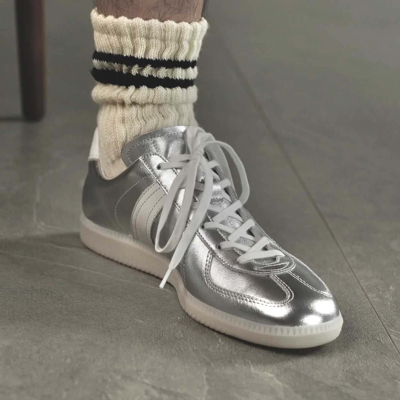 German Military Trainer Shoes Sier Shiny Sneakers GAT Genuine Leather Rof Stlye Shoes for Men Vintage M Simplicity Y250318