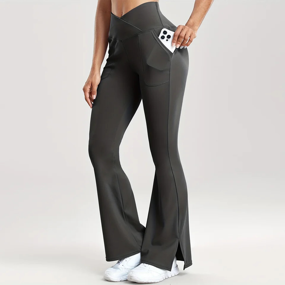 Womens casual solid Vshaped waist pocket side vent flange leg ultrathin suitable for streetwear womens pants 250317