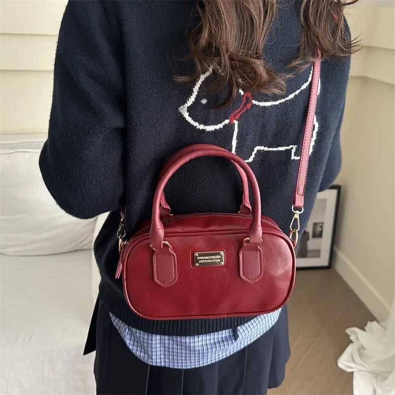 Womens Bowling Wen Top-handle Shoder Bags Pu Leather Ladies Crossbody Bag Vintage Simple Fem Small Handbags Tote Purse Y250318