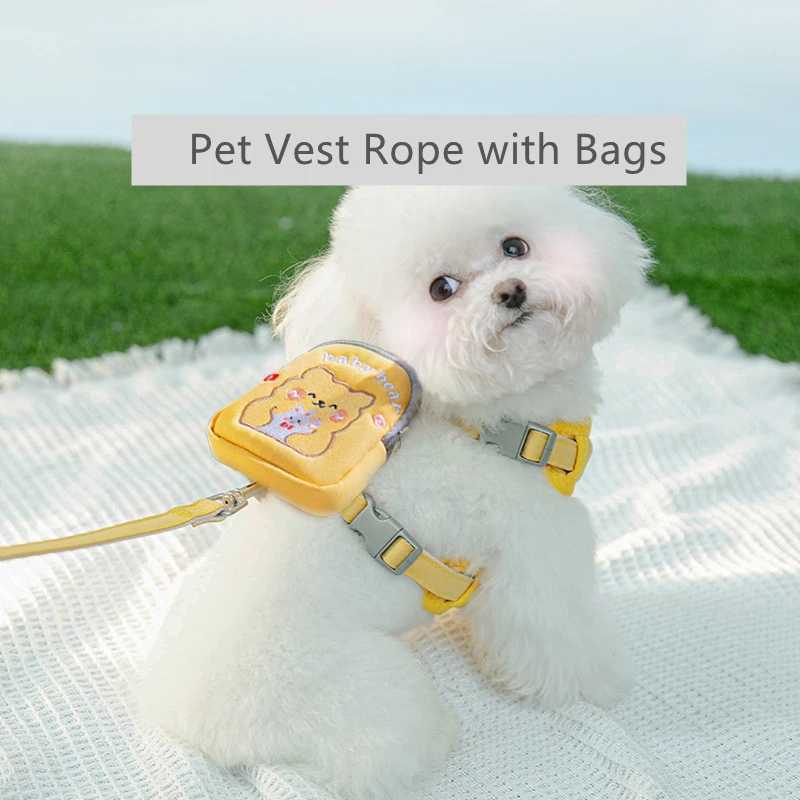 Adjustable vest belt rope for cats and dogs walking tow rope with backpack escape vest cartoon bear avocado astronautT250318