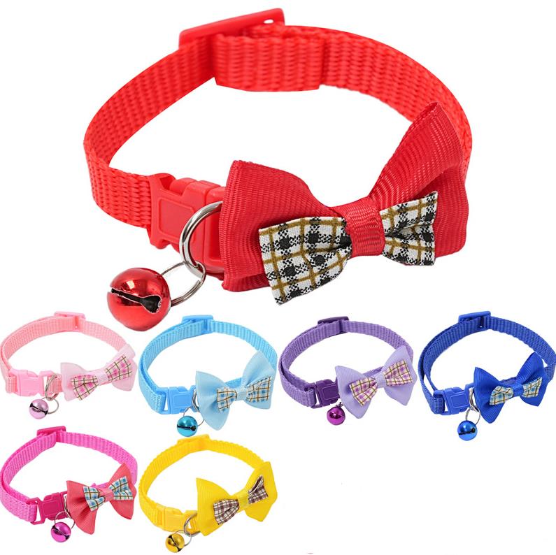Cute Pet Collar Adjustable Buckle Plaid Bow Tie Colorful Dog Puppy Cat Collars With Bell Accessories Adjustable Pet Dressing Tools ni323
