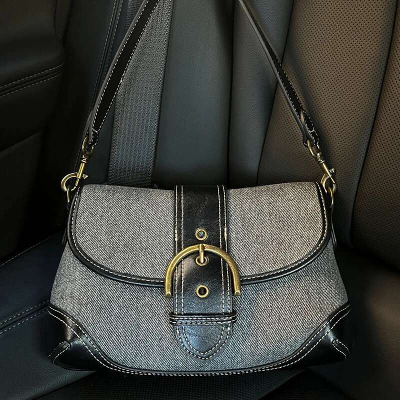 Denim Handbags For Women Design Canvas Splicing Pattern Handbag 2024 Fashion Trend Envelope Underarm Bag