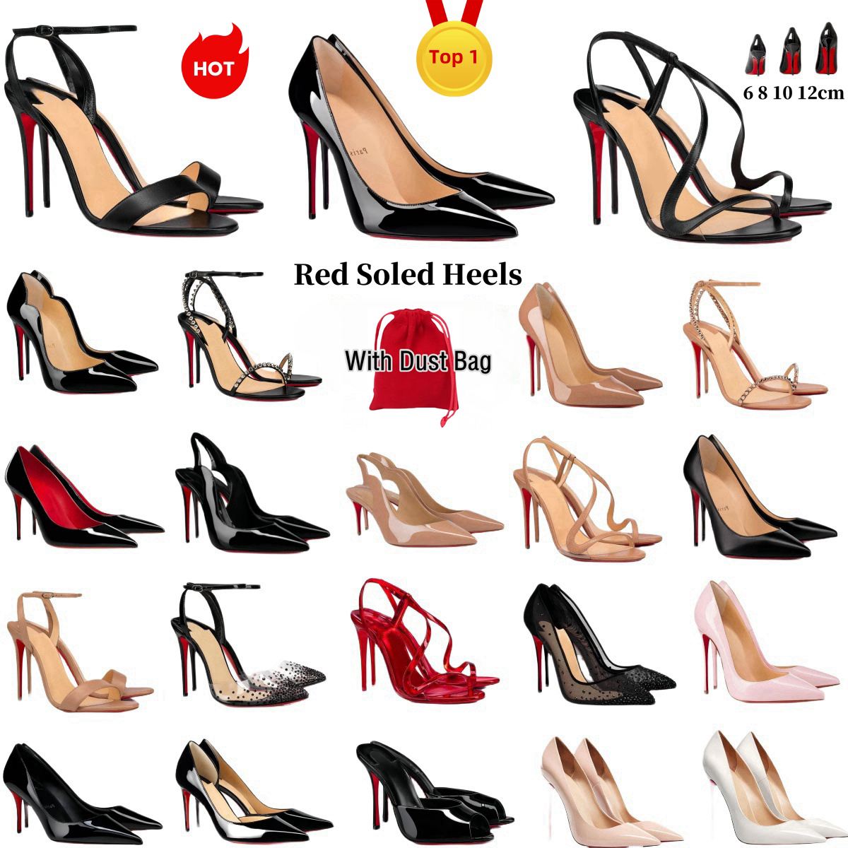 Women High Heels Shoes Designer Luxury Red Shiny Bottom Pointed Toe Sandals 6cm 8cm 10cm 12cm Nude Black Patent Leather Woman Pumps 35-44
