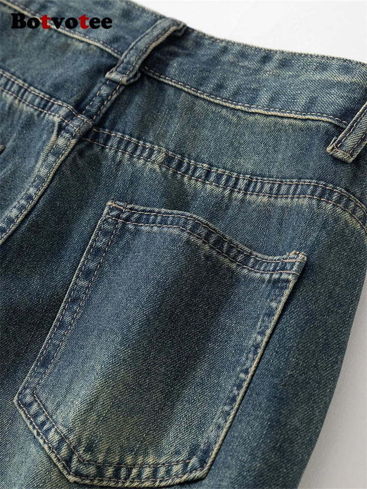 Botvotee Extra Long Vintage Jeans Womens Wide Leg Straight Denim Pants Spring Summer Fashion Office Wear Mom 250317