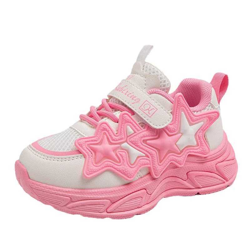 Girls Sports Shoes Fashion Classic Kids Casual Sneakers Children Running Shoes Air Mesh with Stars Breathable 2024 Spring SummerXJ250318