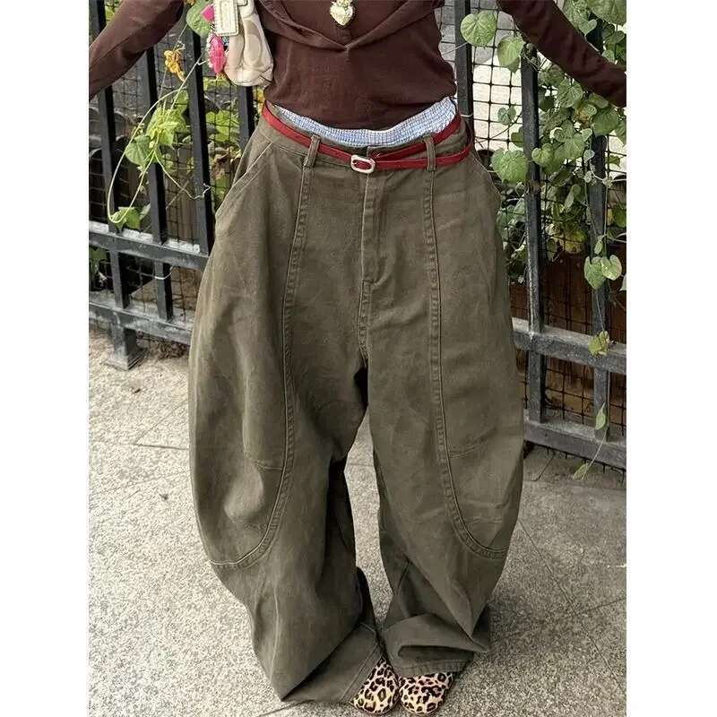 Deeptown Y2k Vintage Washed Women Jeans Haruku Scimitar Wide Leg American Retro Denim Pants Baggy High Waisted Trousers Gyaru