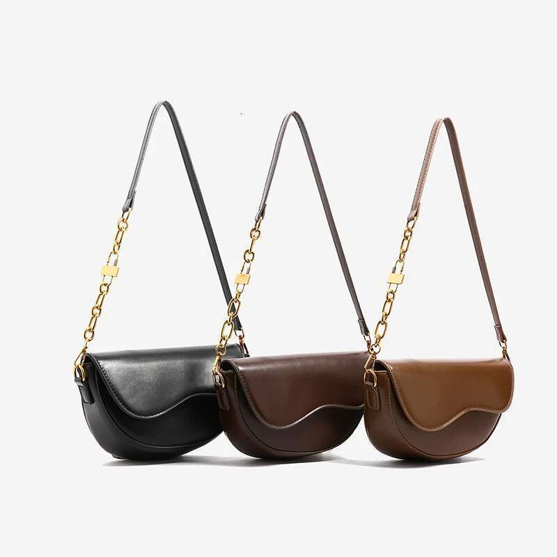 Women Vintage Saddle Solid Color Flap Shoulder Female Small Fashionable handbag Chain Underarm Bag Fashion PU Leather Commute Crossbody Bags