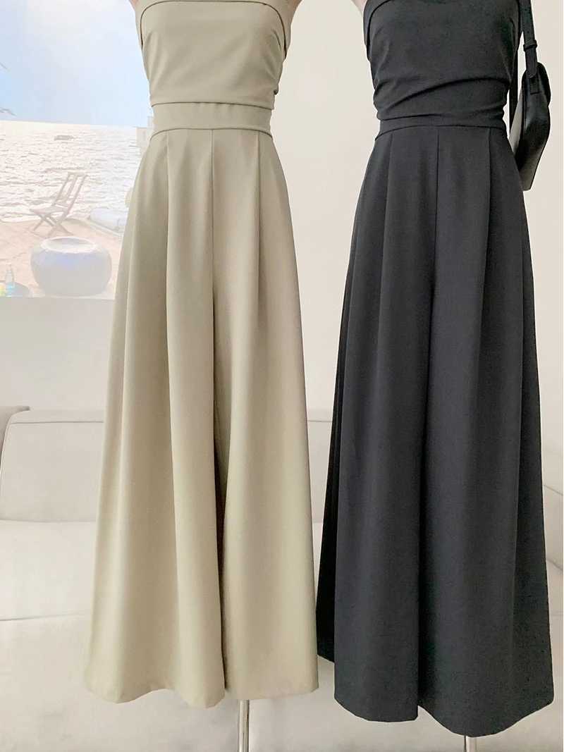 High waisted womens jumpsuit summer Korean loose office womens fully matched wide leg pants summer fashionable spaghetti shoulder strap jumpsuit X2503