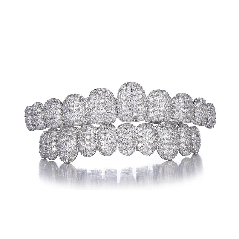 Full CZ Stones Long Teeth Caps Cubic Zircon Iced Out Micro Pave Top Bottom Charm Grills For Men Women Jewelry 250318
