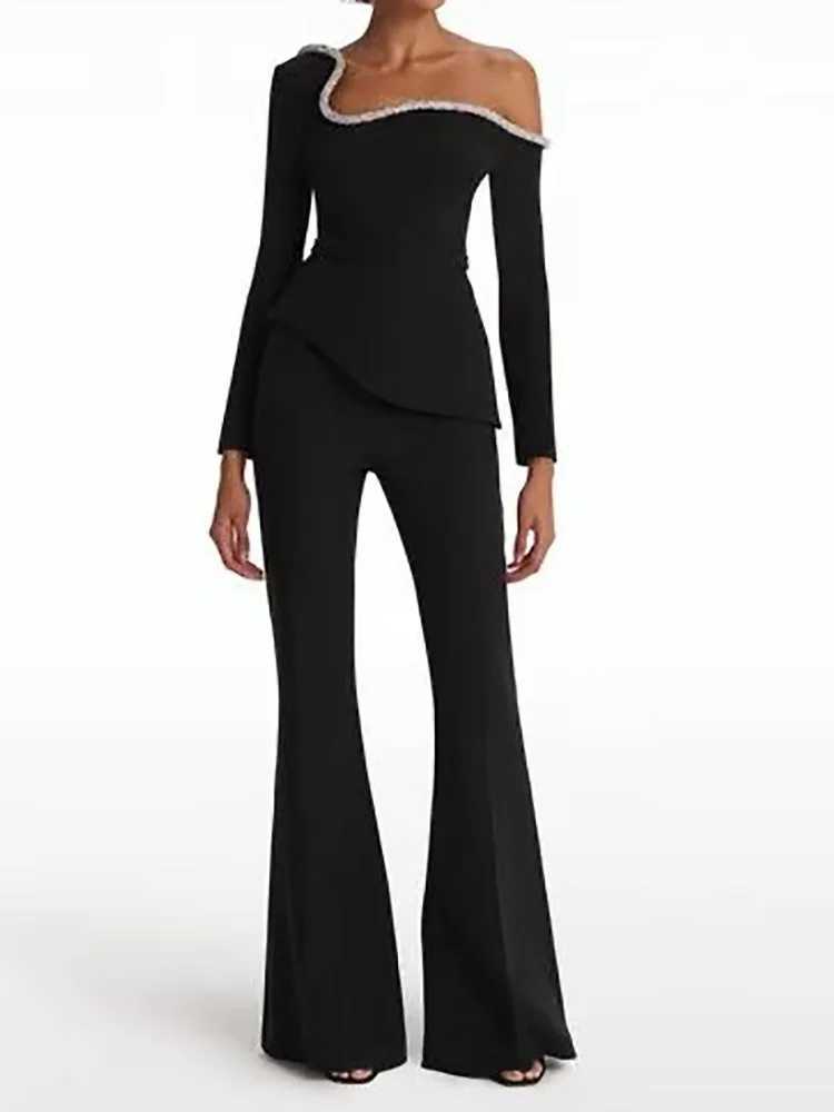 Spring/Summer Long Sleve Fashion jumpsuit Womens Flare Pants Simple Chic Playsuits 2025 Solid Patchwork Sexy Womens Tight Clothes X250318