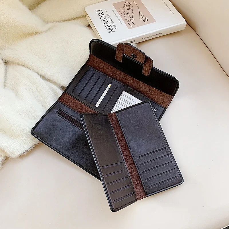 Womens Trifold Wallet and Vintage Womens Long PU Leather Wallet Womens Clutch Wallet Buckle Womens Mobile Phone Bag Card Bag 250317