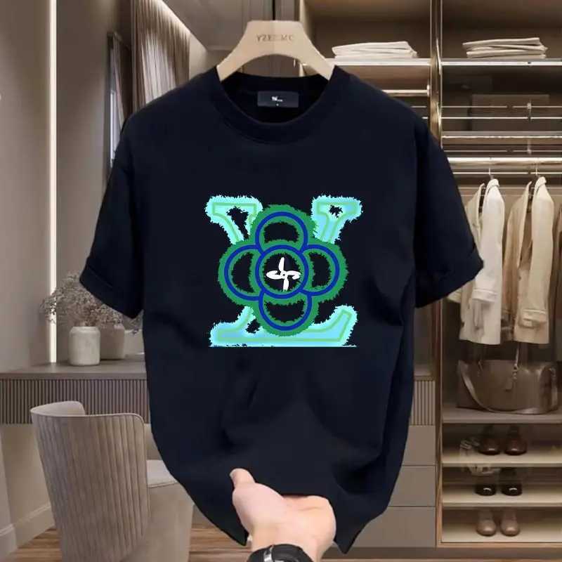 New cotton spring and summer light luxury trendy brand printed T-shirt for men and womens casual versatile round neck T-shirtT250318