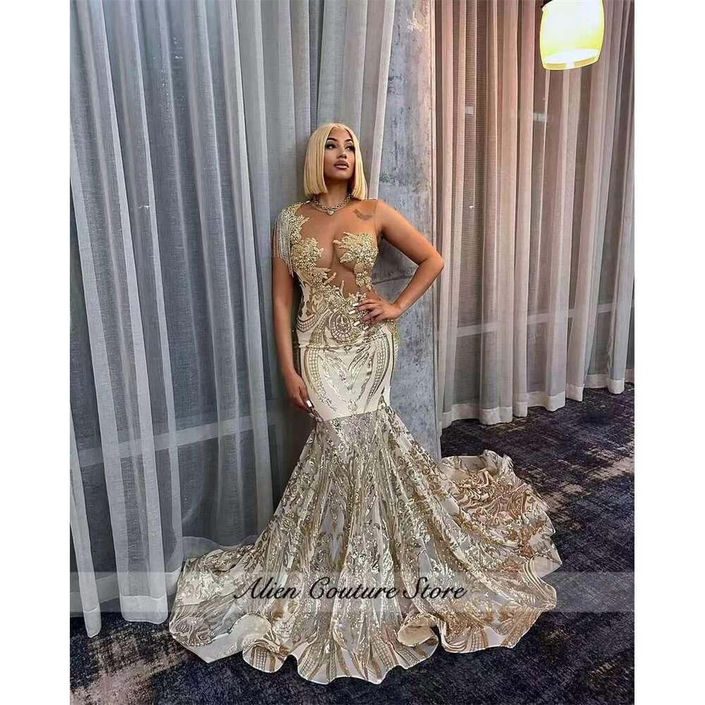 Long Prom Dress For Black Girls Dias Crystals Birthday Gown Tassels Sequins Party Robe Customized Dr0318