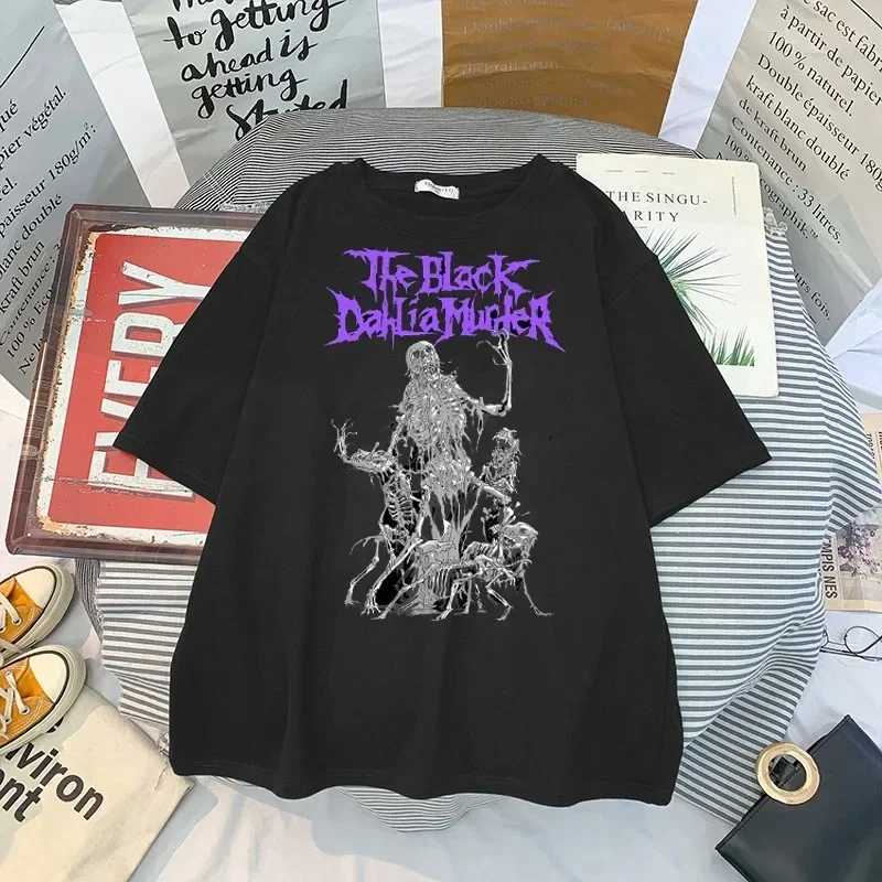 100% cotton T-shirt with skull print Gothic streetwear summer loose fit mens T-shirt punk dark pleated top Harajuku Y2K clothingXJ250318