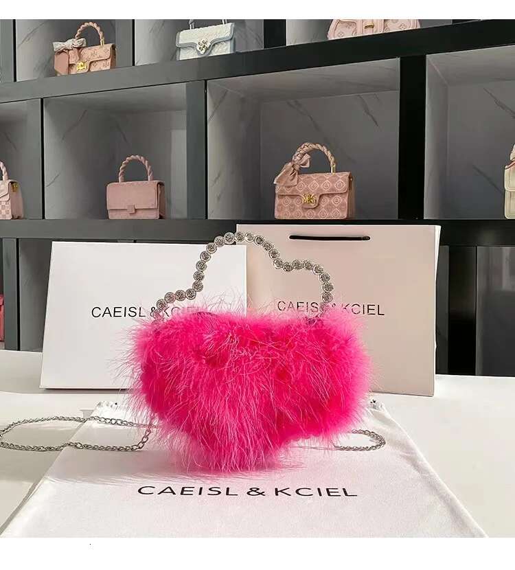 Designer Ostrich Hair Women Handbag Crystal Shiny Rhie Dia Evening Wedding Party Clutch Purse Crossbody Bag