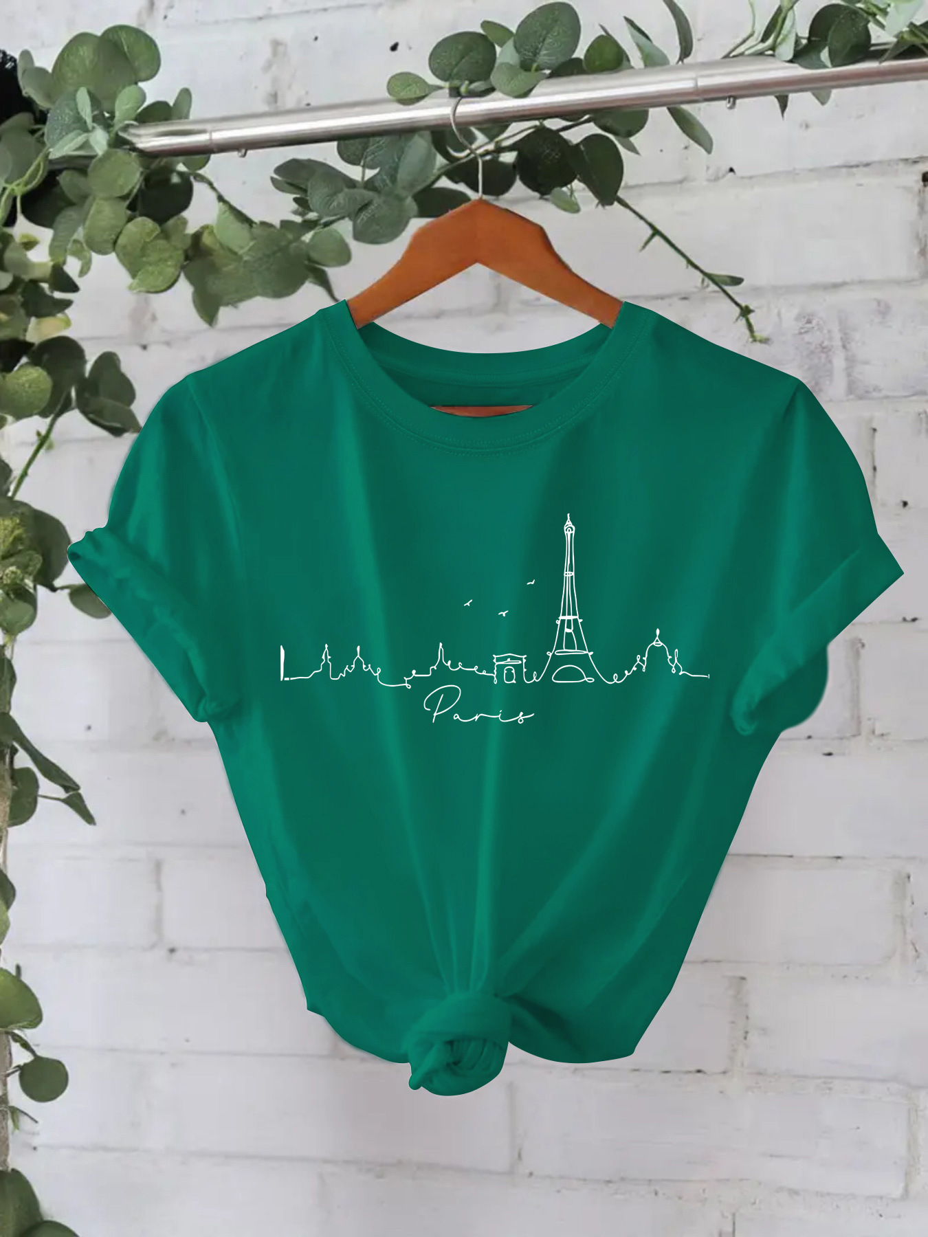 Women's T Shirts Cotton T-shirt with European and American summer short sleeved round neck and American pattern printed T-shirt