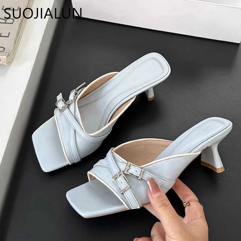 SUOJIALU 2025 brand new bra slider Fi square toe slider womens elegant slider square high heels outdoor dress sandals Y250317