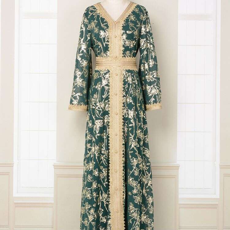 Mt084 Dubai Evening Muslim Clothing Dress Bottom Grab Flower Hot Stamped Fashion Robe