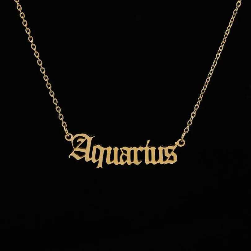 Stainless steel 12 zodiac constellation necklace with letters Aquarius Aries Gemini Pisces Leo pendant necklace W250318